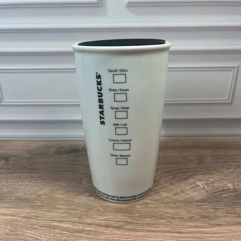 Starbucks Travel Tumbler 12oz White Ceramic Siren Logo Double‎ Wall 2014